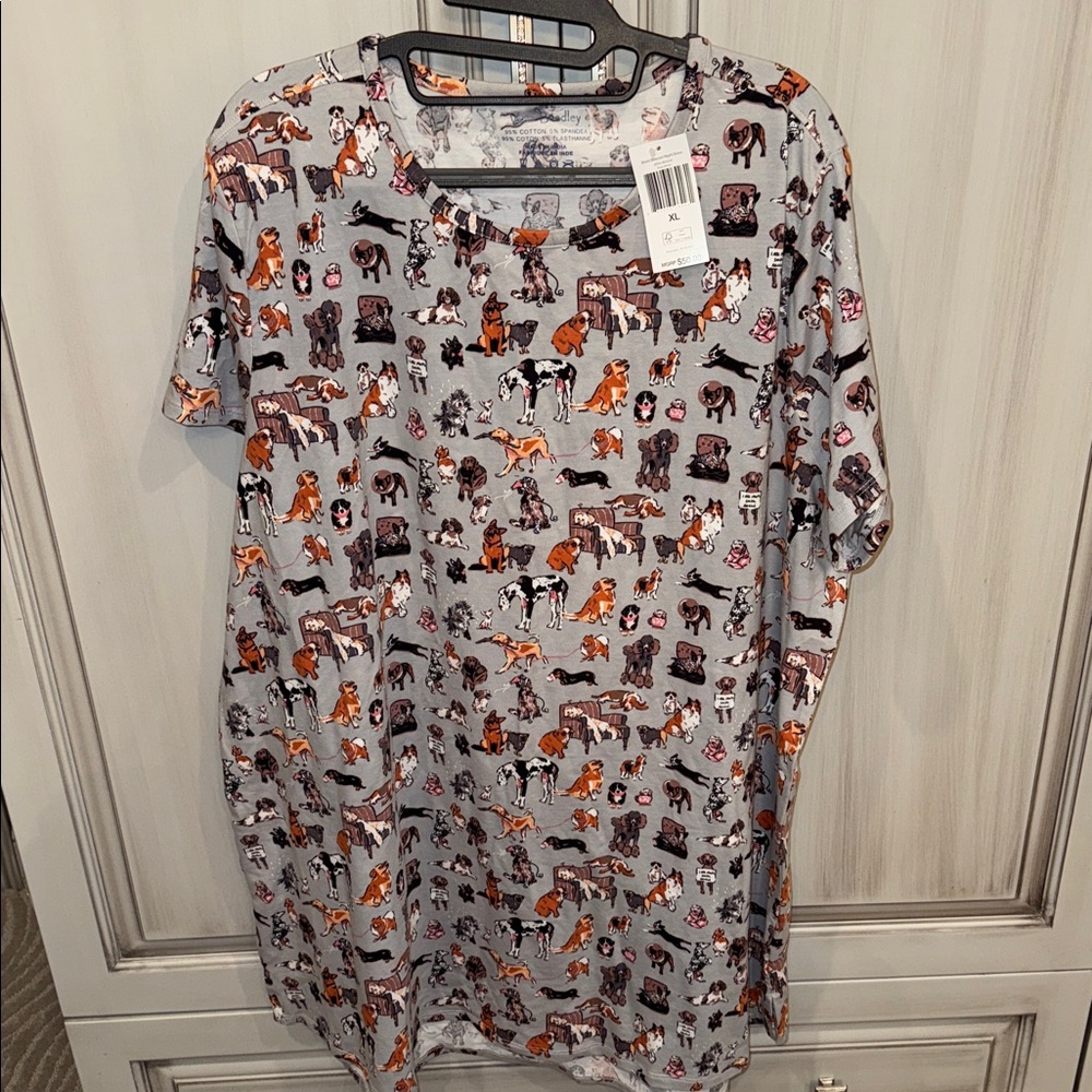 NWT Vera Bradley short sleeved night dress dog show pattern extra large